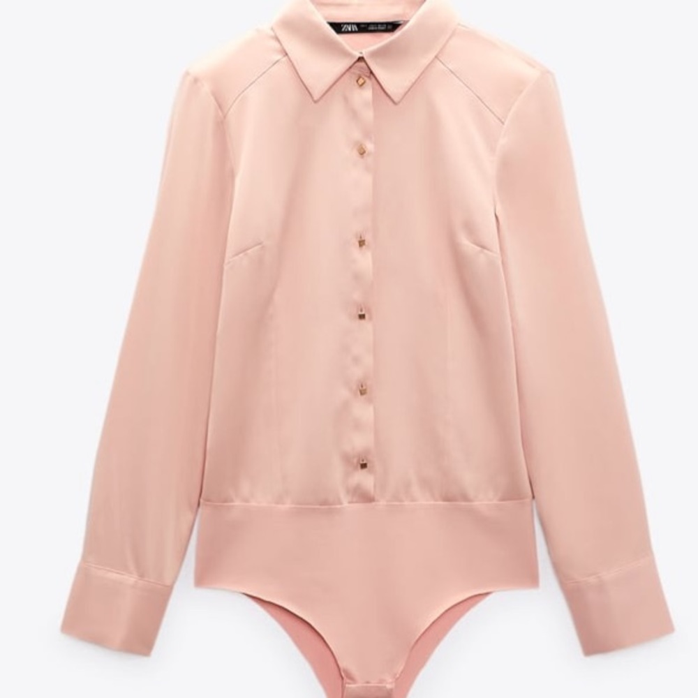 Satin effect shoulder pad bodysuit blouse